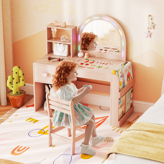 Kids Vanity Table and Chair Set with Lighted Mirror for Kids Aged 3+ Years Old-White LuxuryLifeWay Online Store