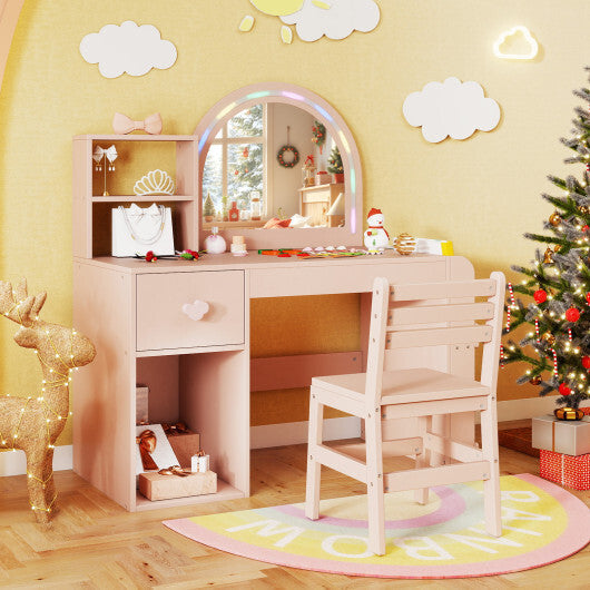 Kids Vanity Table and Chair Set with Lighted Mirror for Kids Aged 3+ Years Old-White LuxuryLifeWay Online Store