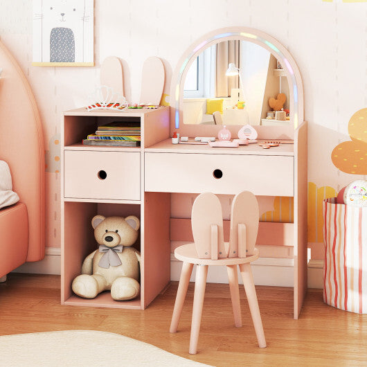 Kids Vanity Desk and Chair Set with Lights  Open Shelves-White LuxuryLifeWay Online Store
