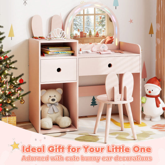 Kids Vanity Desk and Chair Set with Lights  Open Shelves-White LuxuryLifeWay Online Store