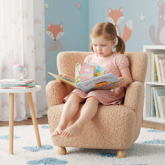 Sherpa Kids Sofa Comfy Toddler Armchair with Solid Rubber Wood Legs-Rustic Brown LuxuryLifeWay Online Store