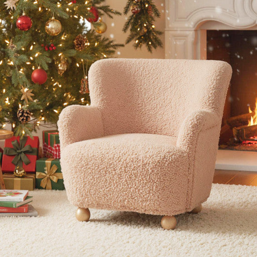 Sherpa Kids Sofa Comfy Toddler Armchair with Solid Rubber Wood Legs-Rustic Brown LuxuryLifeWay Online Store