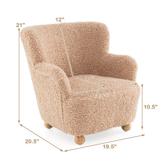 Sherpa Kids Sofa Comfy Toddler Armchair with Solid Rubber Wood Legs-Rustic Brown LuxuryLifeWay Online Store