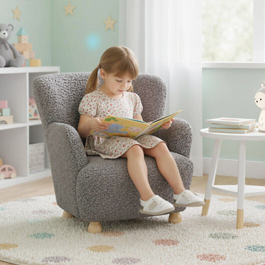 Sherpa Kids Sofa Comfy Toddler Armchair with Solid Rubber Wood Legs-Rustic Brown LuxuryLifeWay Online Store