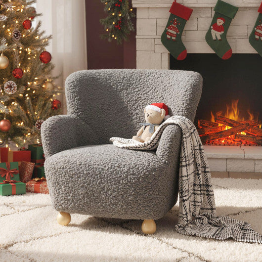 Sherpa Kids Sofa Comfy Toddler Armchair with Solid Rubber Wood Legs-Rustic Brown LuxuryLifeWay Online Store