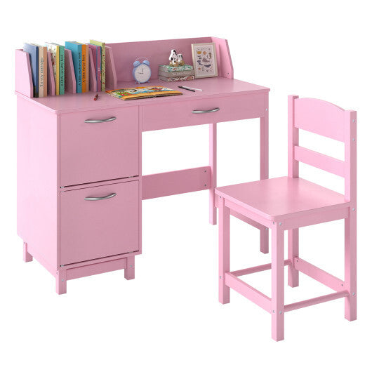 Wooden Kids Study Desk and Chair Set Student Workstation-Pink LuxuryLifeWay Online Store