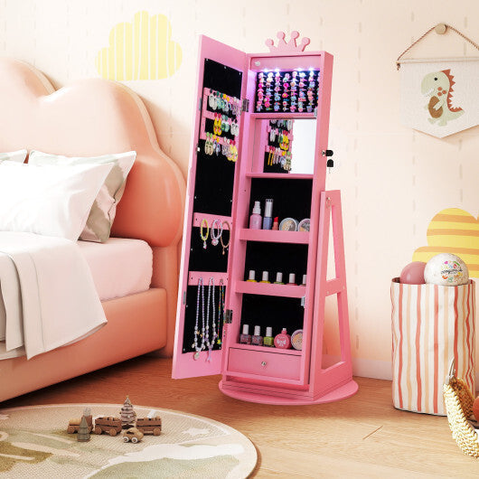 3 In 1 Kids Jewelry Cabinet with 3-Color Lighted Full Length Mirror and Internal Mirror-White LuxuryLifeWay Online Store