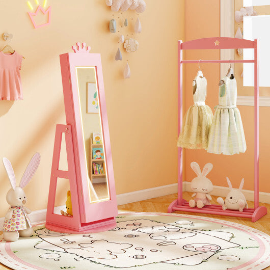 3 In 1 Kids Jewelry Cabinet with 3-Color Lighted Full Length Mirror and Internal Mirror-White LuxuryLifeWay Online Store