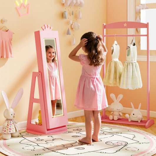3 In 1 Kids Jewelry Cabinet with 3-Color Lighted Full Length Mirror and Internal Mirror-White LuxuryLifeWay Online Store