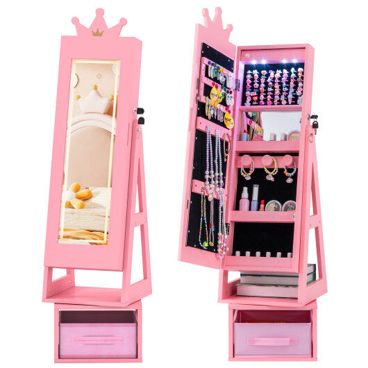 3 In 1 Kids Jewelry Cabinet with 3-Color Lighted Full Length Mirror-White LuxuryLifeWay Online Store