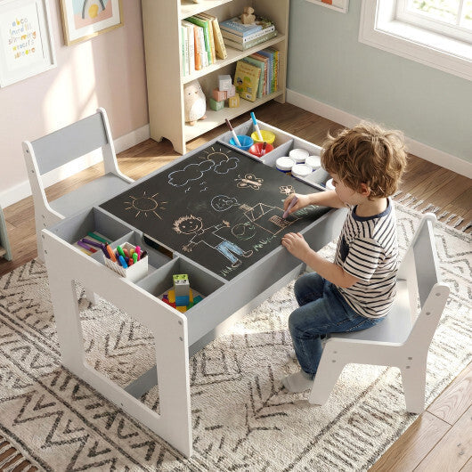 Multifunctional Kids Table and 2 Chairs Set with Chalkboard-Natural
