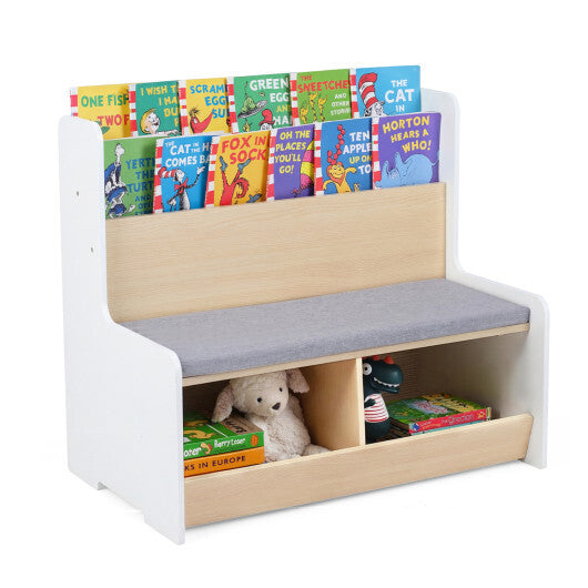 Kids Reading Nook with Bench Bookshelf and 2 Cubbies-White LuxuryLifeWay Online Store