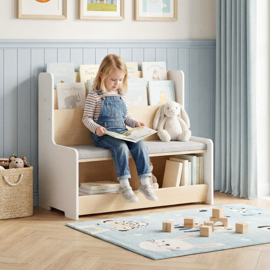 Kids Reading Nook with Bench Bookshelf and 2 Cubbies-White LuxuryLifeWay Online Store