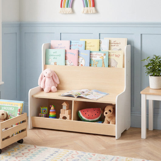 Kids Reading Nook with Bench Bookshelf and 2 Cubbies-White LuxuryLifeWay Online Store