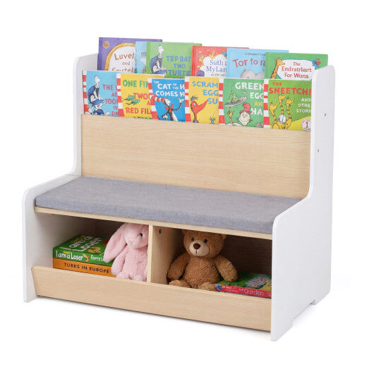 Kids Reading Nook with Bench Bookshelf and 2 Cubbies-White LuxuryLifeWay Online Store