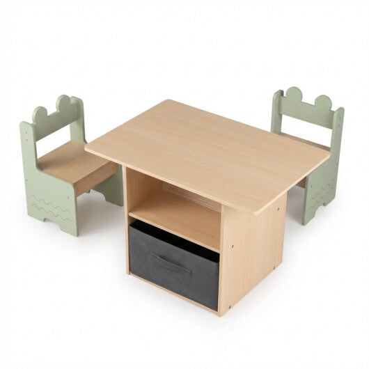 Wooden Kids Table and Chairs Set with 2 Open Compartments-Green LuxuryLifeWay Online Store