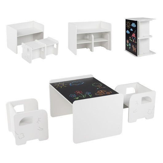 3 Pieces Kids Table and Chair Set with Space-saving Toddler Table and 2 Chairs-White LuxuryLifeWay Online Store