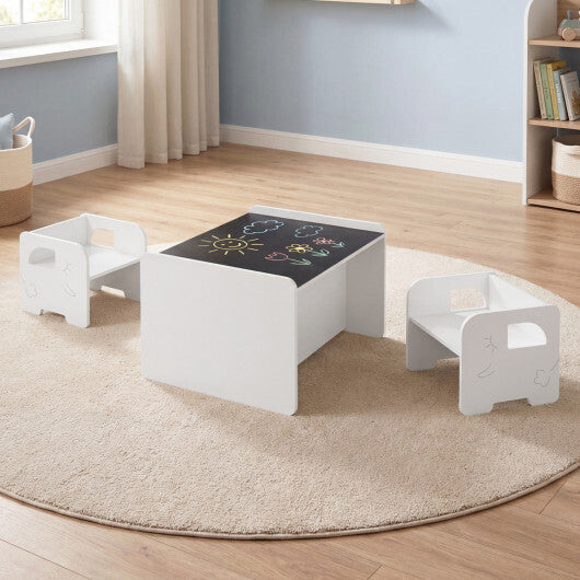 3 Pieces Kids Table and Chair Set with Space-saving Toddler Table and 2 Chairs-White LuxuryLifeWay Online Store