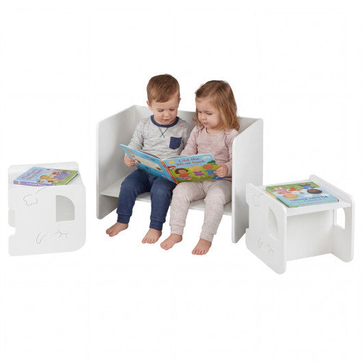 3 Pieces Kids Table and Chair Set with Space-saving Toddler Table and 2 Chairs-White LuxuryLifeWay Online Store