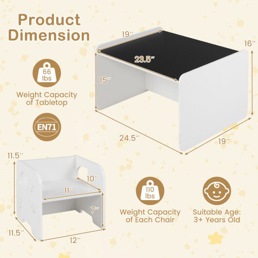 3 Pieces Kids Table and Chair Set with Space-saving Toddler Table and 2 Chairs-White LuxuryLifeWay Online Store