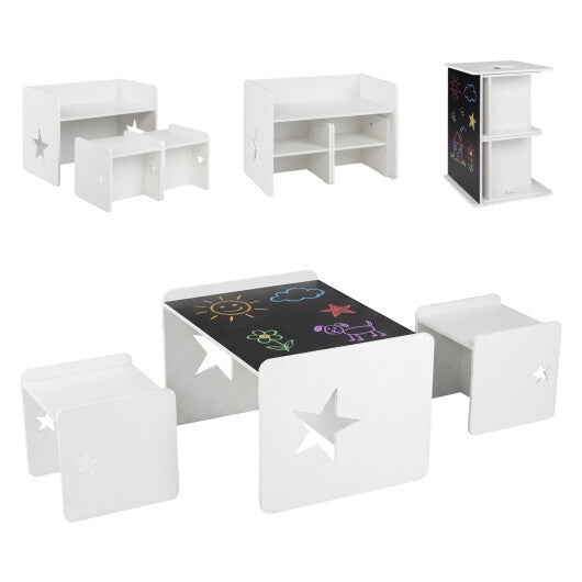 3 Pieces Kids Table and Chair Set Space-saving Toddler Table and 2 Chairs-White LuxuryLifeWay Online Store