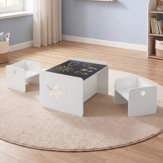 3 Pieces Kids Table and Chair Set Space-saving Toddler Table and 2 Chairs-White LuxuryLifeWay Online Store