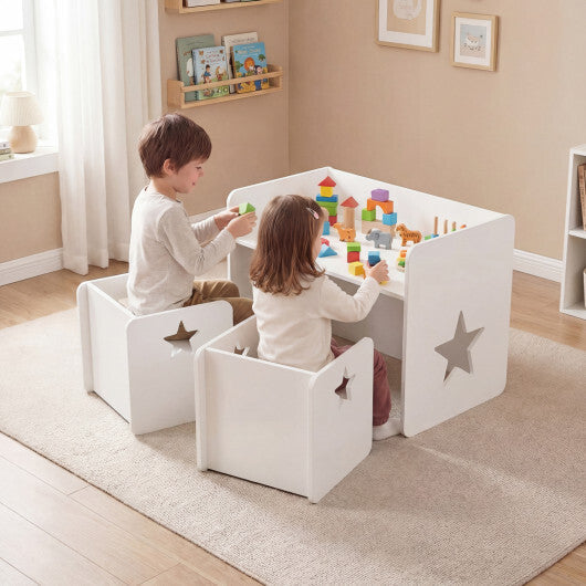 3 Pieces Kids Table and Chair Set Space-saving Toddler Table and 2 Chairs-White LuxuryLifeWay Online Store