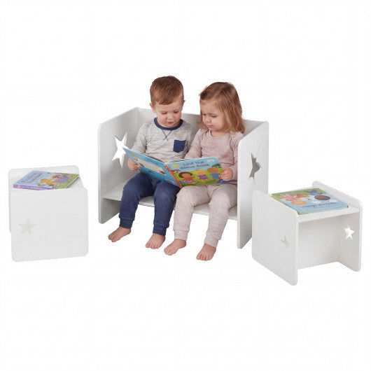 3 Pieces Kids Table and Chair Set Space-saving Toddler Table and 2 Chairs-White LuxuryLifeWay Online Store