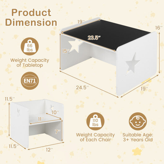 3 Pieces Kids Table and Chair Set Space-saving Toddler Table and 2 Chairs-White LuxuryLifeWay Online Store