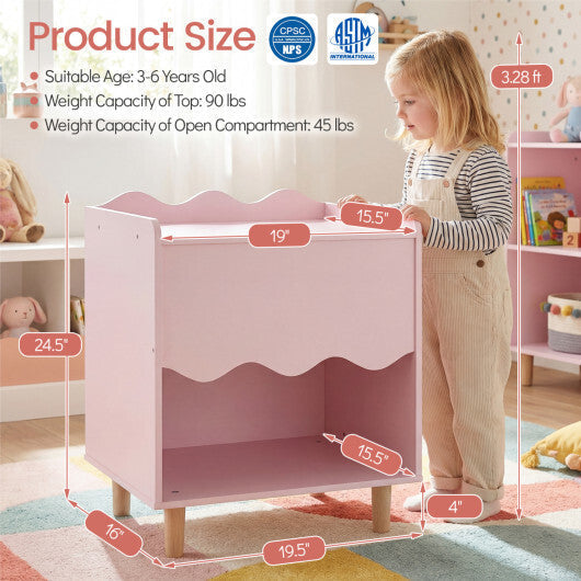 Toddler Scalloped Side Table with Wide Top & Open Compartment-Pink LuxuryLifeWay Online Store