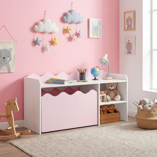 Scalloped Kids Bookshelf and Toy Storage Organizer for Playroom-Pink