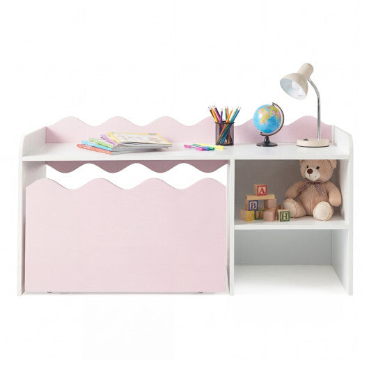 Scalloped Kids Bookshelf and Toy Storage Organizer for Playroom-Pink