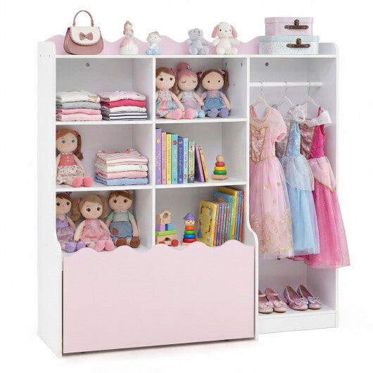Kids Toy Storage Organizer Children Dress up Closet Wardrobe with Clothing Rack-Pink LuxuryLifeWay Online Store
