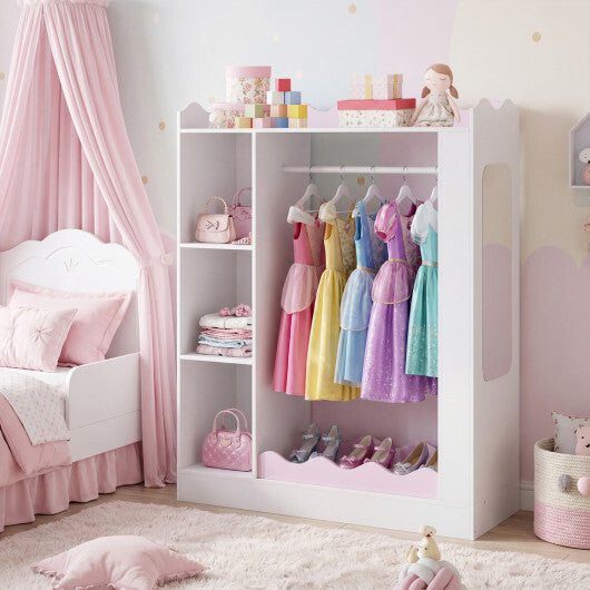 Kids Dress Up Storage with Mirrors and Hanging Rack and Shelves for Bedroom-Pink LuxuryLifeWay Online Store