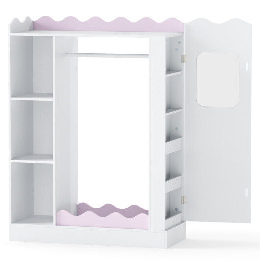Kids Dress Up Storage with Mirrors and Hanging Rack and Shelves for Bedroom-Pink