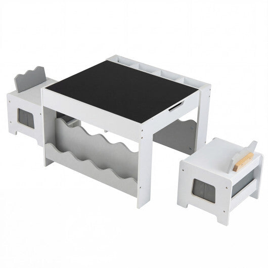 Multi-purpose Activity Kids Table and Chairs Set with Double-sided Tabletop-Gray LuxuryLifeWay Online Store