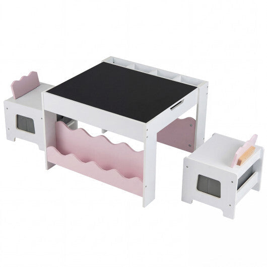 Multi-purpose Activity Kids Table and Chairs Set with Double-sided Tabletop-Gray LuxuryLifeWay Online Store
