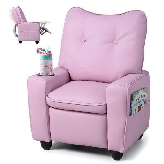Kids Recliner with Cup Holder & Armrests and Adjustable Backrest for Playroom-Pink LuxuryLifeWay Online Store