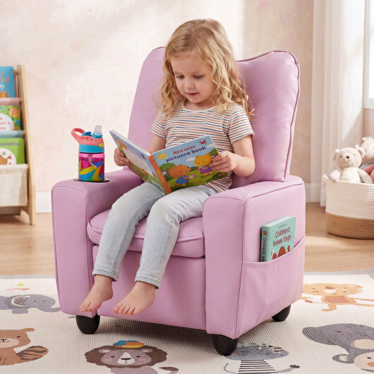 Kids Recliner with Cup Holder & Armrests and Adjustable Backrest for Playroom-Pink LuxuryLifeWay Online Store