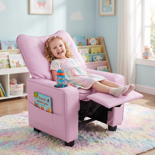 Kids Recliner with Cup Holder & Armrests and Adjustable Backrest for Playroom-Pink LuxuryLifeWay Online Store