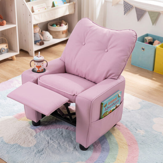 Kids Recliner with Cup Holder & Armrests and Adjustable Backrest for Playroom-Pink LuxuryLifeWay Online Store