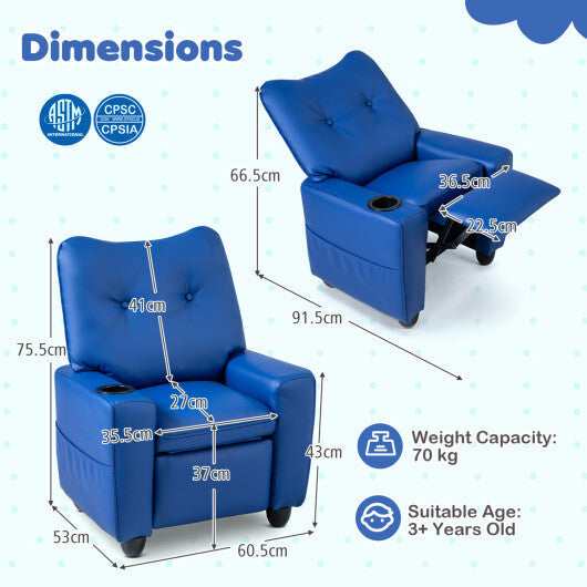 Kids Recliner with Cup Holder & Armrests and Adjustable Backrest for Playroom-Pink LuxuryLifeWay Online Store