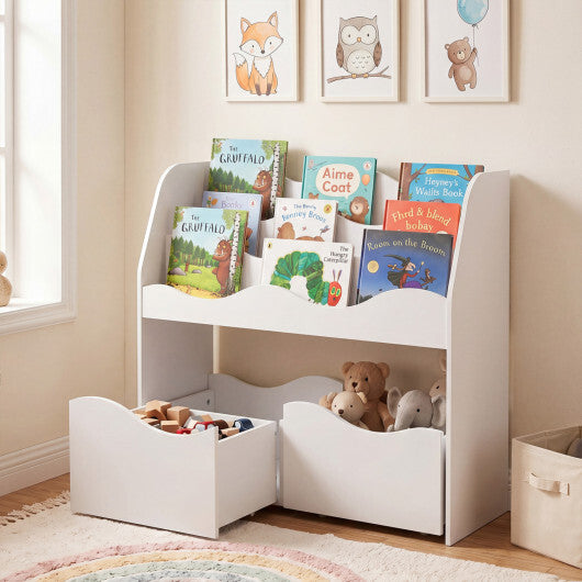Kids Toy Wooden Storage Organizer with 2 Rolling Drawers for Kids Room-White LuxuryLifeWay Online Store