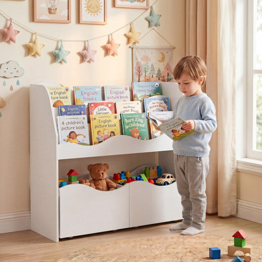 Kids Toy Wooden Storage Organizer with 2 Rolling Drawers for Kids Room-White LuxuryLifeWay Online Store