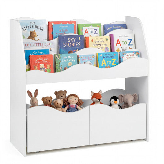 Kids Toy Wooden Storage Organizer with 2 Rolling Drawers for Kids Room-White LuxuryLifeWay Online Store