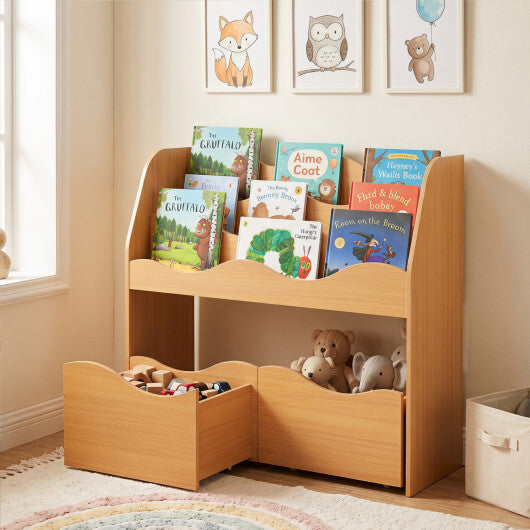 Kids Toy Wooden Storage Organizer with 2 Rolling Drawers for Kids Room-White LuxuryLifeWay Online Store