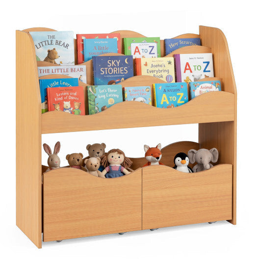 Kids Toy Wooden Storage Organizer with 2 Rolling Drawers for Kids Room-White LuxuryLifeWay Online Store