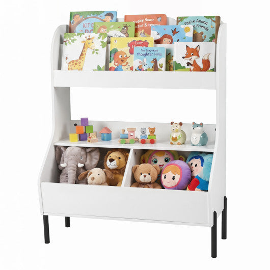 Kids Toy Storage Organizer Wooden Montessori Bookshelf with 2 Storage Bins-White LuxuryLifeWay Online Store