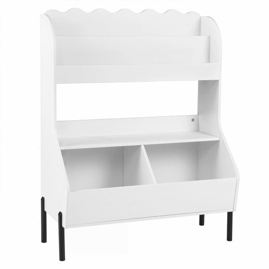 Kids Toy Storage Organizer Wooden Montessori Bookshelf with 2 Storage Bins-White LuxuryLifeWay Online Store