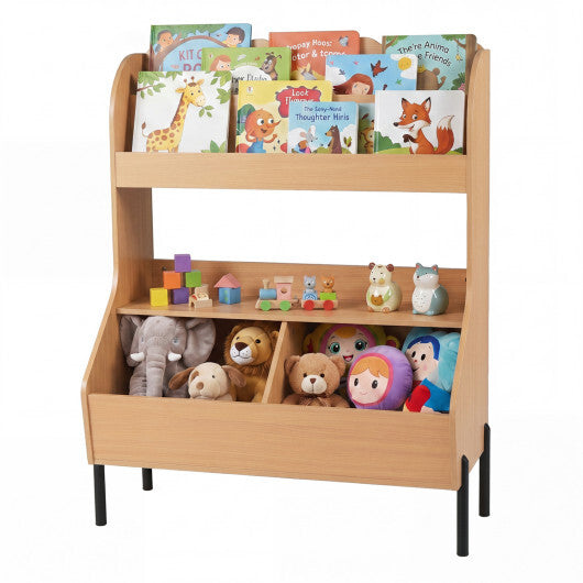 Kids Toy Storage Organizer Wooden Montessori Bookshelf with 2 Storage Bins-White LuxuryLifeWay Online Store